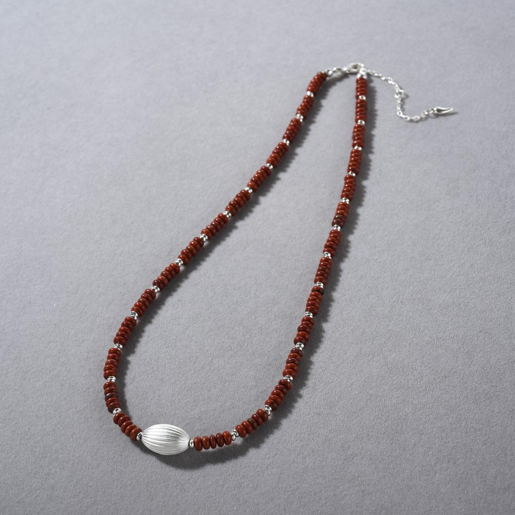 Original Design Natural Ruby Beaded Clavicle Chain Niche Temperament Versatile Copper Platinum Plated Oval Pendant Necklace