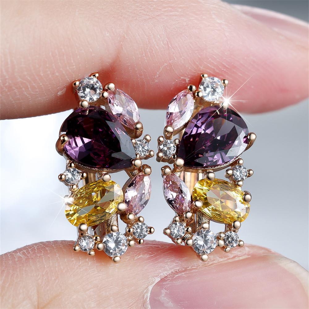 

Багатоколірні сережки-кільця з каменем у формі краплі води та фіолетовим кристалом для жінок, вінтажні, золотистого кольору, вушна застібка, весільні прикраси, подарунок на заручини