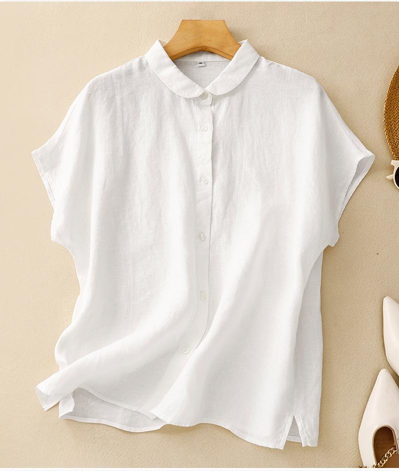 

Летняя Простая Хлопково-Льняная Женская Футболка с Коротким Рукавом в Полоску Свободные Топы Женские Блузки M