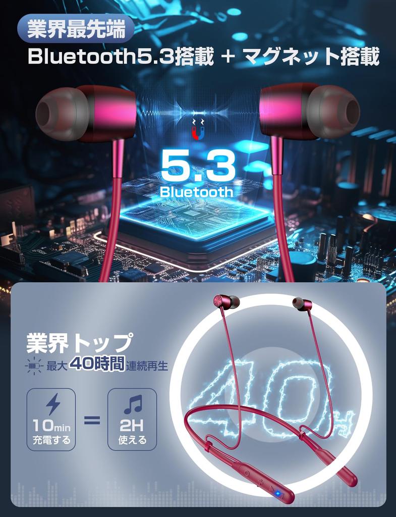 New 2025 Neckband Earphones with Adjustable Length and Bluetooth 40 Hours of Bluetooth CVC Noise Fast Sports Earphones with Magnetic Automatic Volume