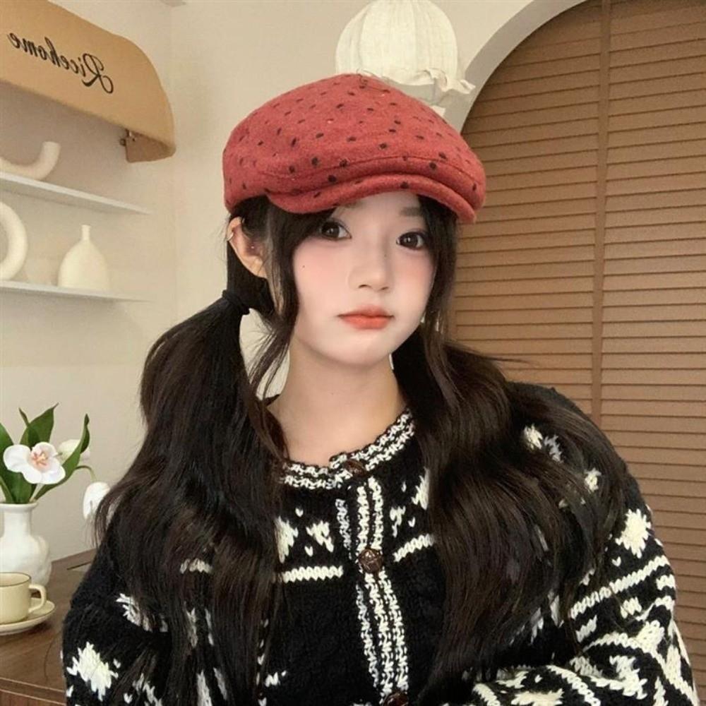 Retro Forward Hat Polka Dot Painter Beret Elegant Newsboy Cap Autumn Winter Wear