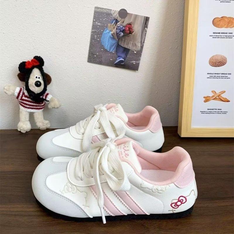 College style embroidery sweet little white shoes women's new round head lace-up casual shoes student fashion board shoes