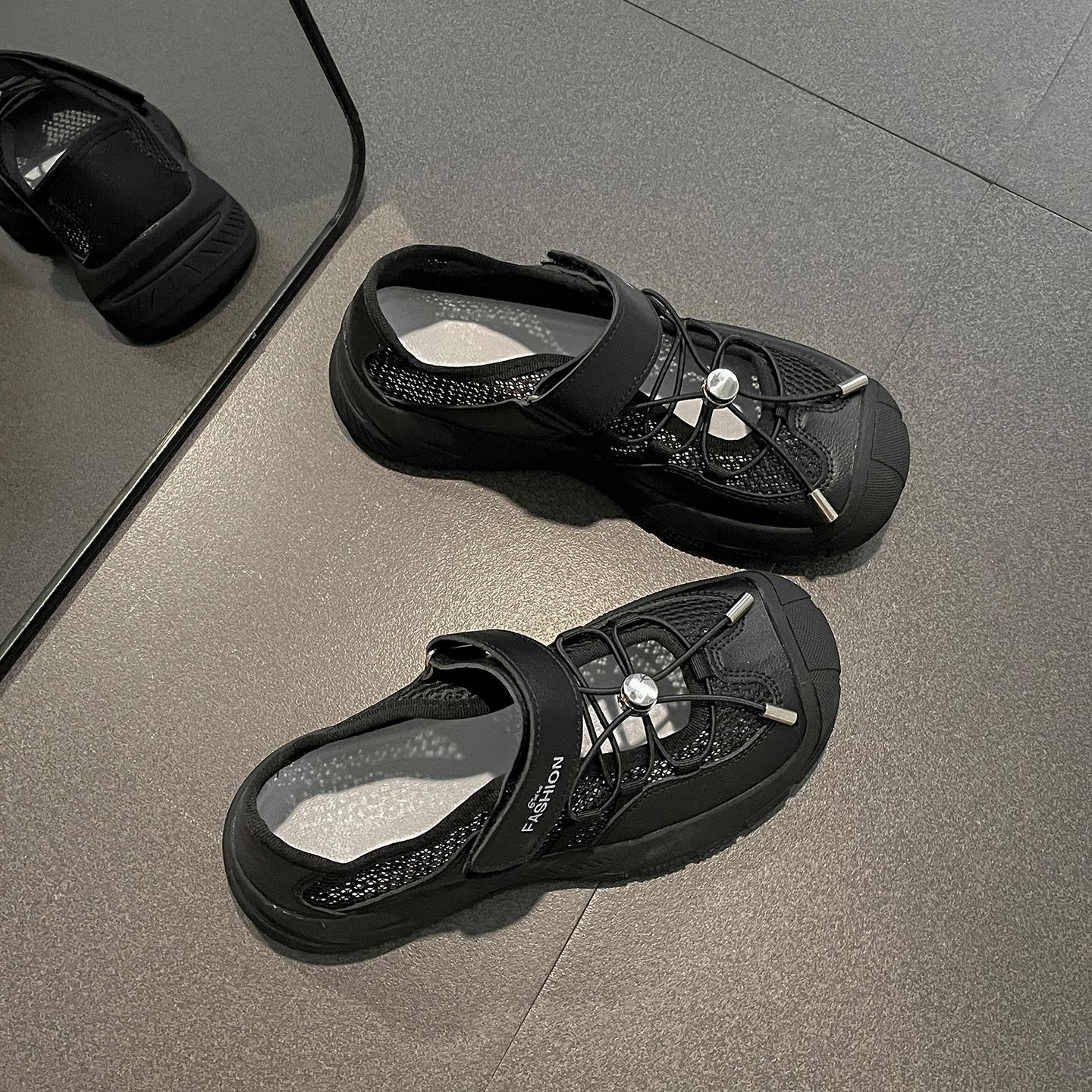 

White high-end bag head thick-soled sports sandals women s 2025 new summer wear heightening soft-soled cool single shoes 40 чорний