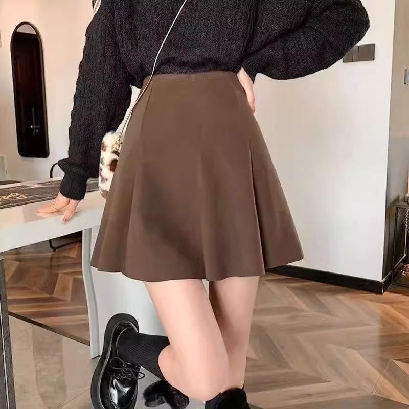 New Fall/Winter Woolen A-Line Pleated Mini Skirt for Women - High Waist, Slimming College Style, Anti-Exposure.