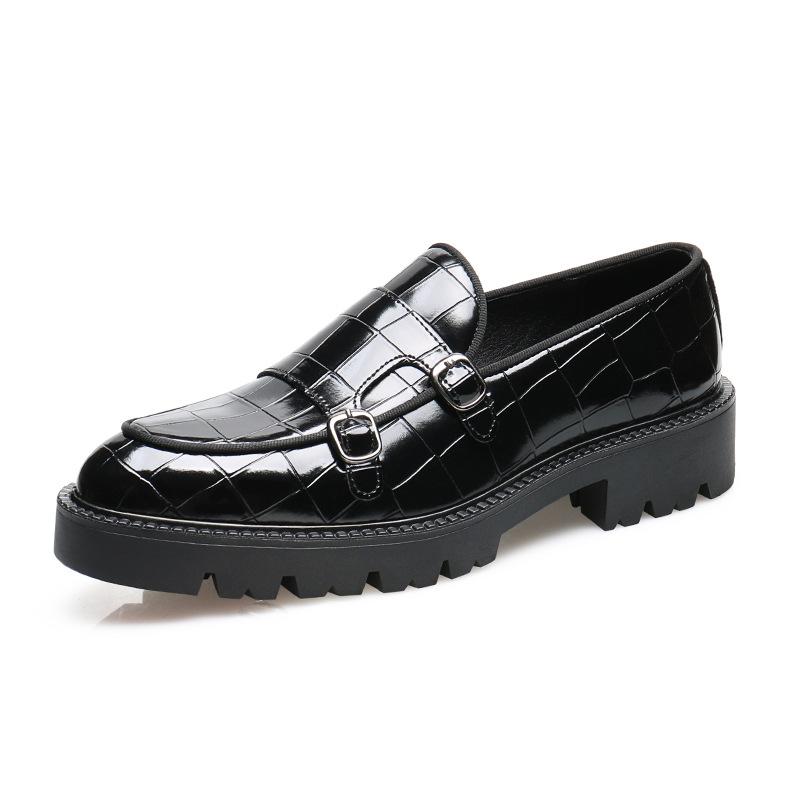 8670 Loafers One-Pedal Loafers Fashion Casual Leather Shoes Men's Platform Height Increasing Double Buckle Loafers