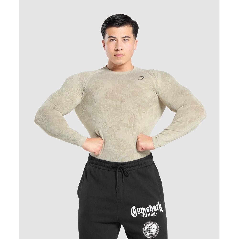 

GYMSHARK Geo Бесшовная футболка с длинным рукавом Галечно-серый цементно-коричневый A5A2C GB79 XS