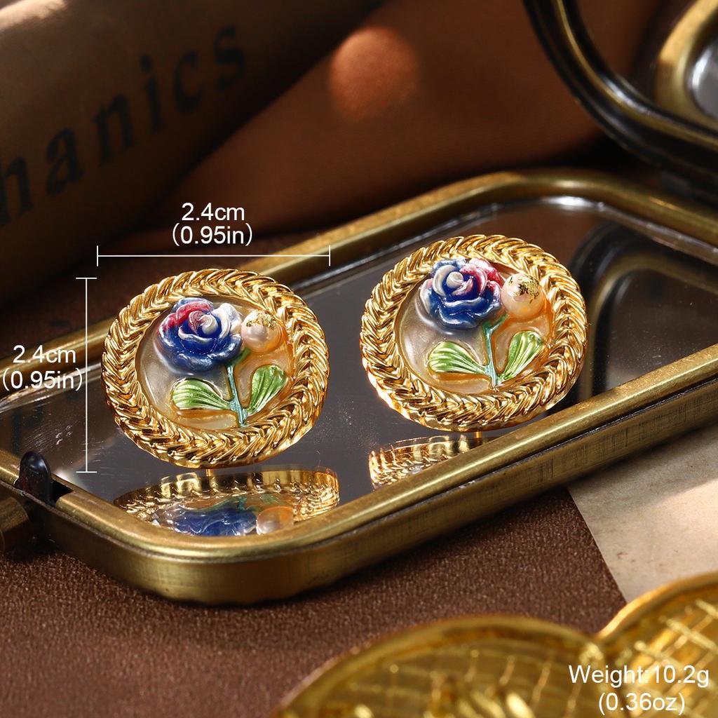 Monet Garden Oil Painting French Medieval Vintage Earrings Enamel Oil Drop Earrings Flower Natural Pearl Stud Earrings