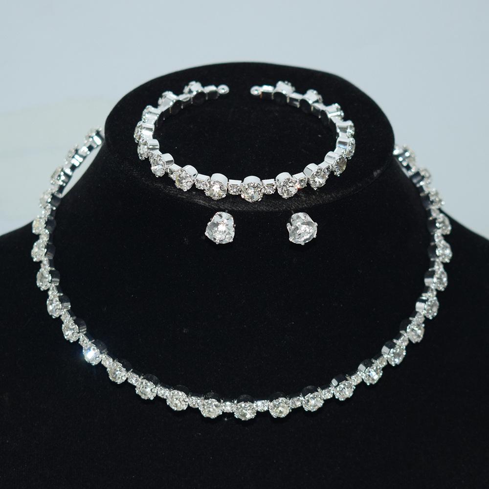 Gold & Silver Rhinestone Jewelry Set: Choker, Bracelet, Stud Earrings, & Necklace