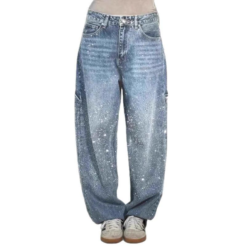 Neue Damenmode Stern Strass Jeans, Funkelnde Bling Bling Denim Hose für Lässigen Chic Tägliche Kleidung