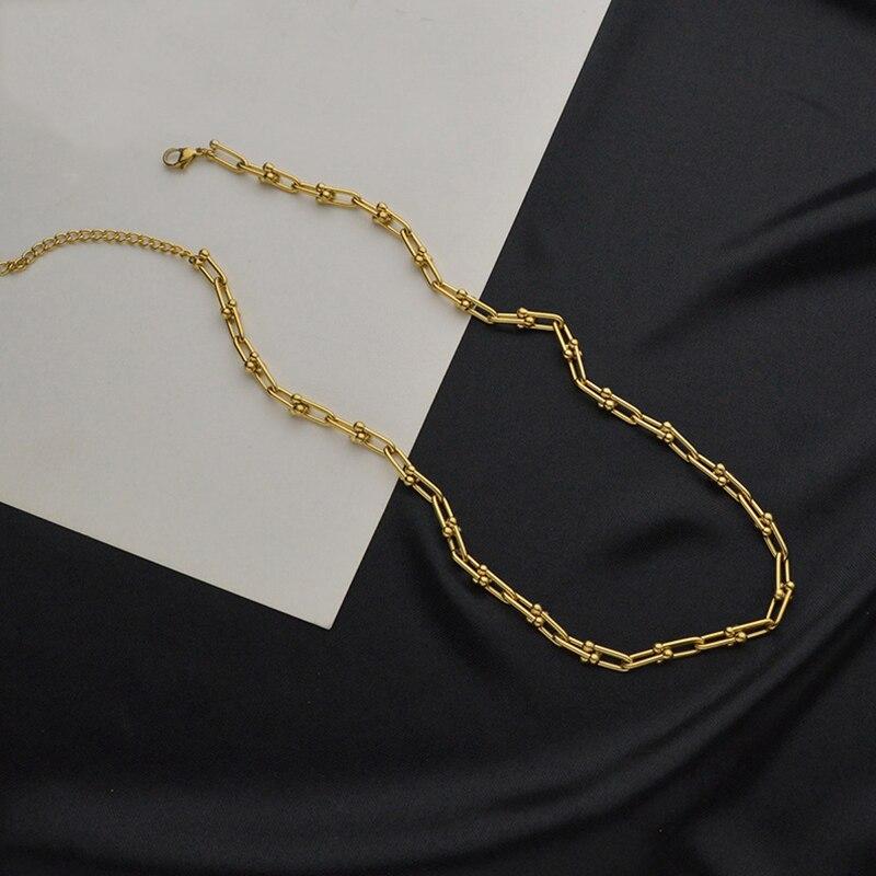 Sterling Tone U Shaped Chain Pendant Necklace Gathering Jewelry For Women Geometric Chunky Pendant Necklace Celebration NewGeometric Chain