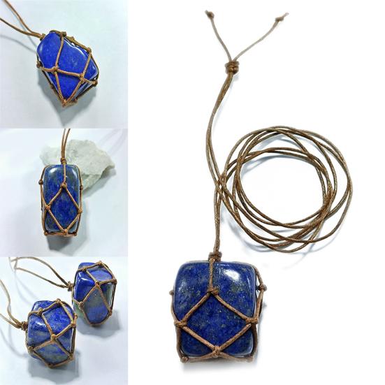 

Unisex Natural Faux Lazurite Pendant Adjustable Weave Rope Necklace Jewelry
