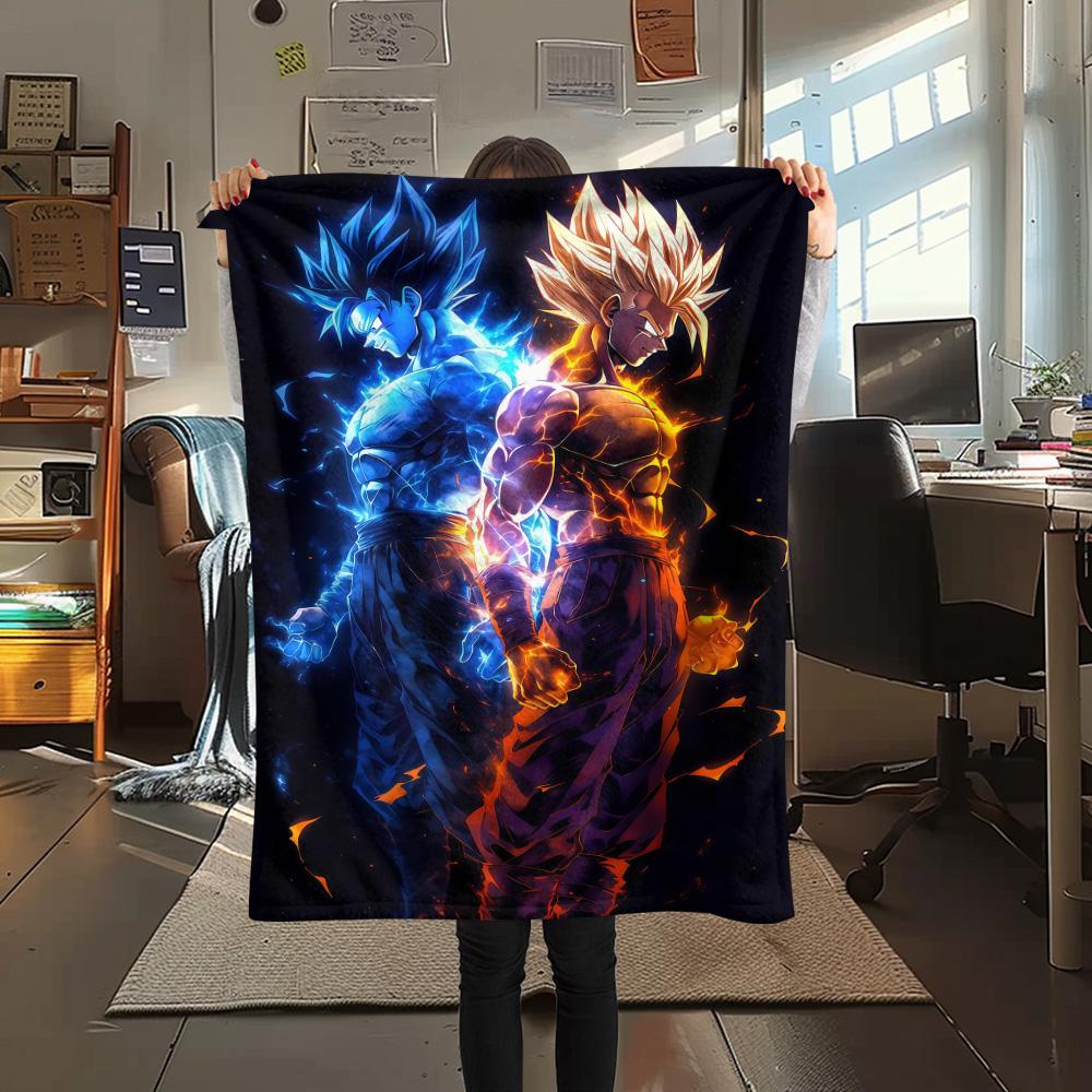 1PC Son Goku Patterned Flannel Blanket Suitable For All Seasons For Home Decor Warmth And Comfort Gifts Holiday Present