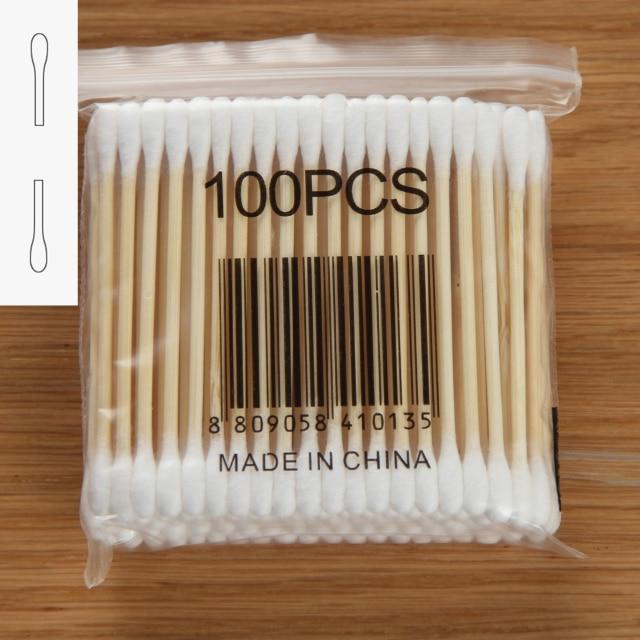 100pcs Disposable Ultra-small Cotton Swab Lint Free Micro Brushes Wood Cotton Buds Swabs Eyelash Extension Glue Removing Tools