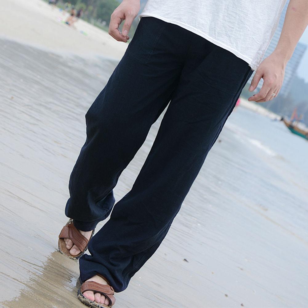 Versatile 2018 Men's Linen Loose Beach Pants Offering Stylish Casual Long Slacks Fit