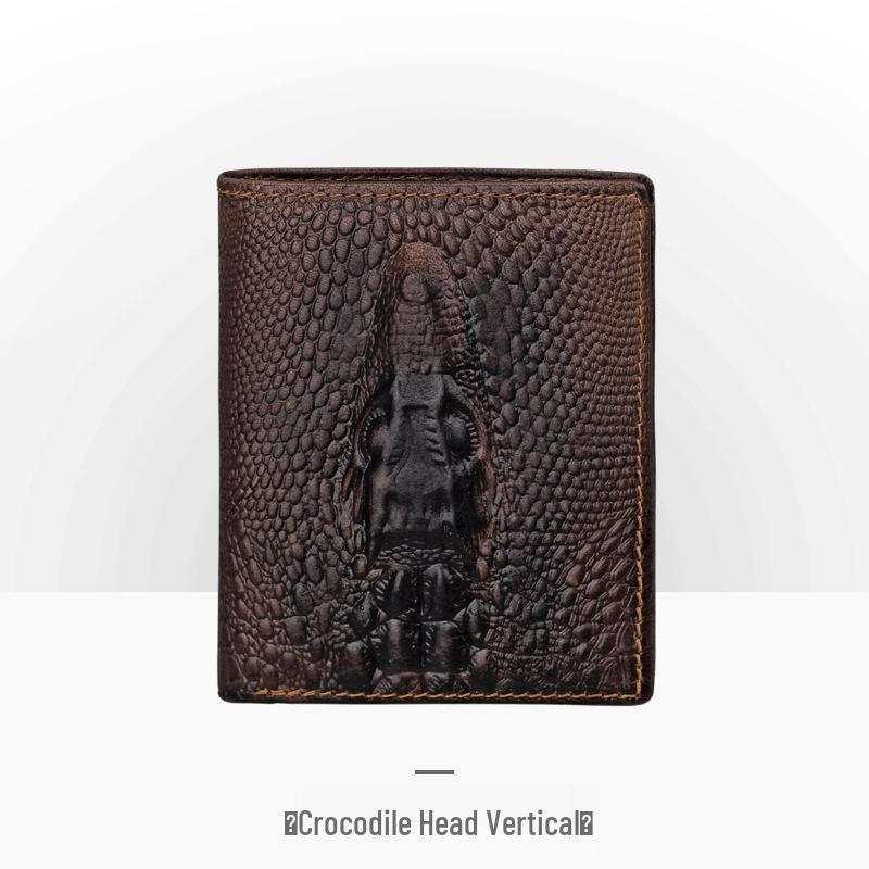 Carteira Masculina Retro em Couro Embossado – Padrão Crocodilo Longo com Vários Compartimentos para Cartões e Porta-Moedas.