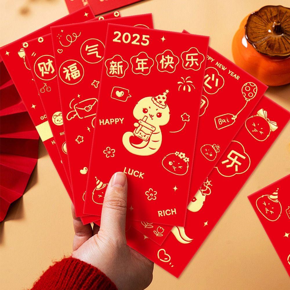6 Pcs Chinese Style 2025 Snake Year Red Envelope Funny Luck Money Envelopes  Childrens Gift