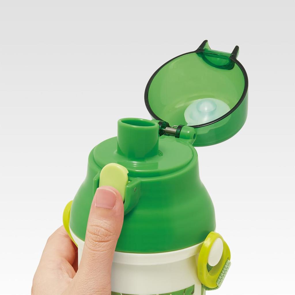 Skater Water Bottle for Kids, 480ml, Direct Drink, Plastic, One-Touch Opening, Dishwasher Safe, Made in Japan, Pikmin Design, for Boys and Girls,