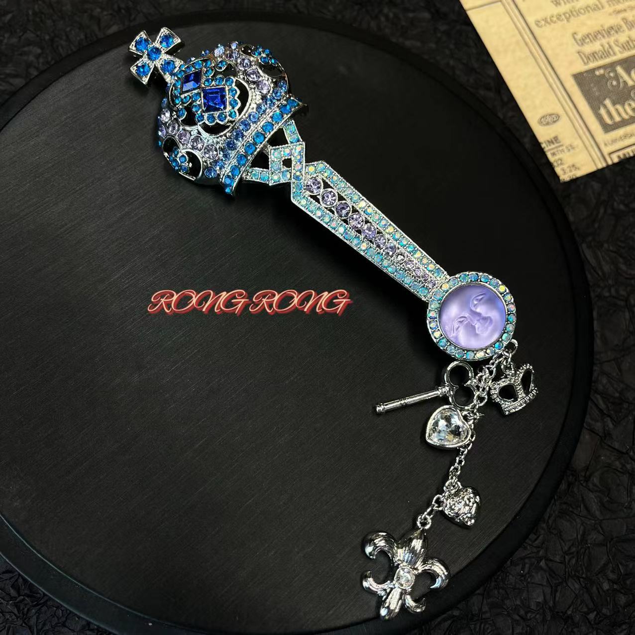 

Medieval KF Sleeping Angel Snowflake Crown Scepter Cross Brooch Western Antique Moen Face Glass