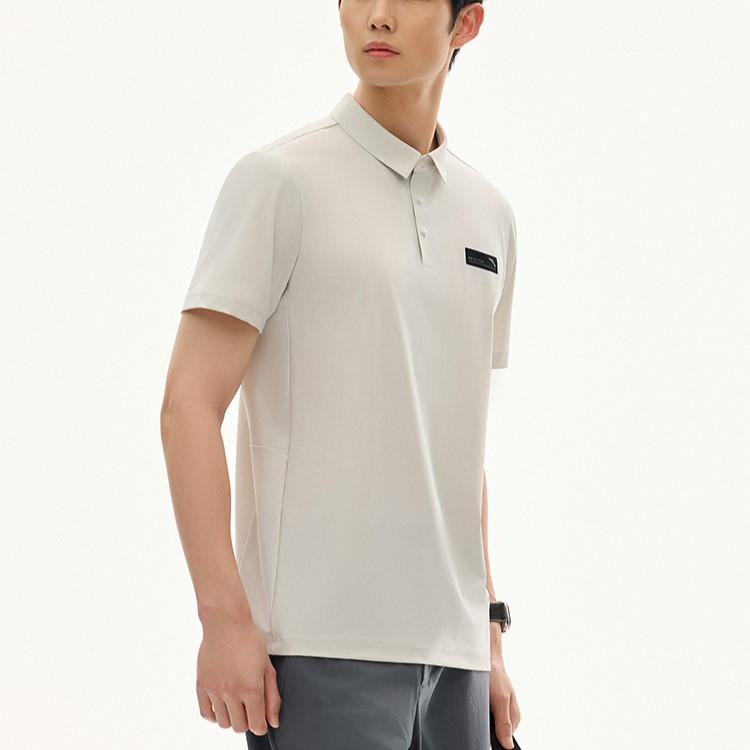 Anta Comfortable Simple Versatile Breathable Fashion Short Sleeve Polo Shirt Men Tops Light-Sand-Gray 152527107-1