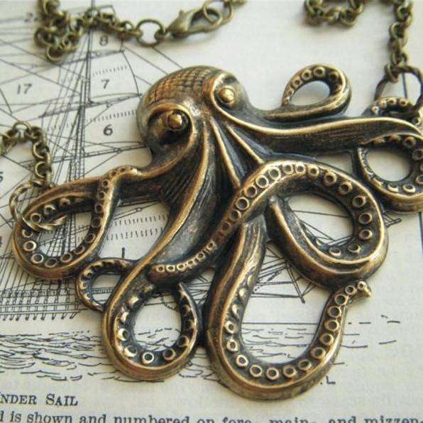 Vintage Octopus Pendant Necklace With Alloy Cross Chain For Women And Men