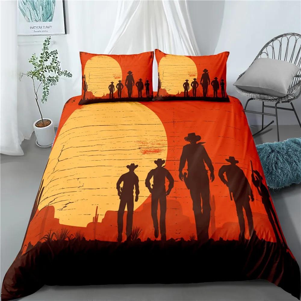 

Американский вестерн ковбой King Queen пододеяльник Винтаж Wilderness Sunset комплект постельного белья для мужчин Лошадь полиэстер пододеяльник EU Single 135x200cm