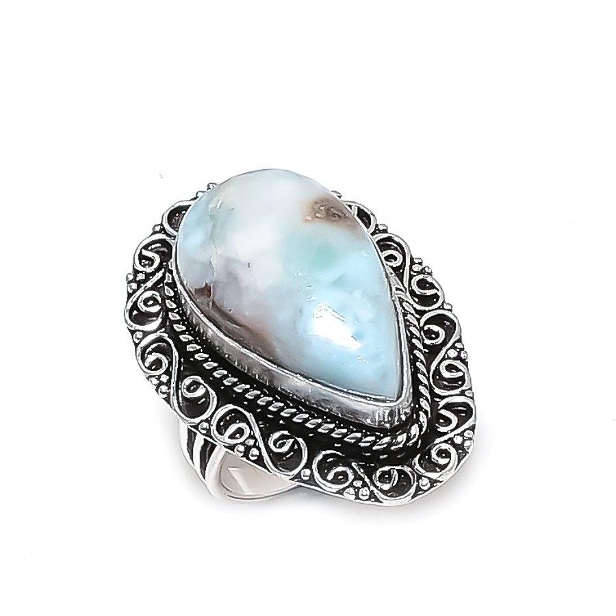 Natural Republic Larimar Gemstone 925 Sterling Silver Jewelry Ring Size 6.5 ETC-13971