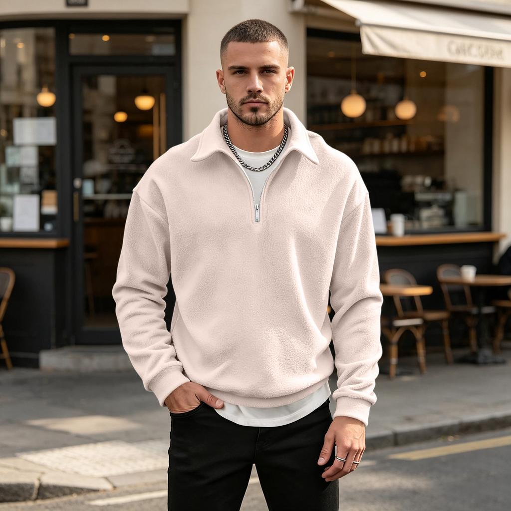 Men's Half Zip Sweatshirt with Turn-Down Collar, Casual Double-Sided Pullover