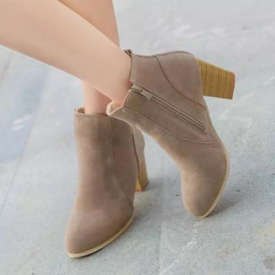 New Round Toe Square Heel Solid Color Elegant Women's Shoes Side Zipper Comfortable Fashionable Casual Short Boots Mujer