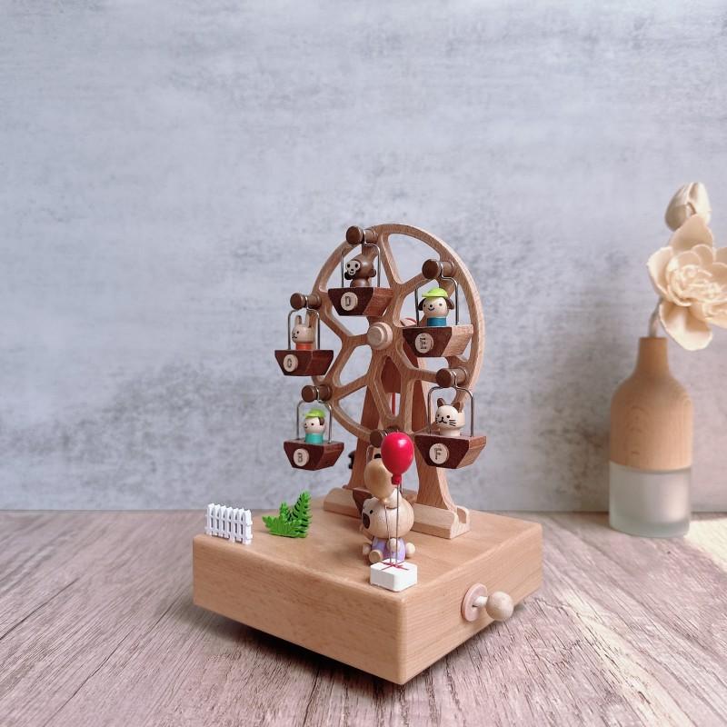Ruota Panoramica Animali in Legno Carillon Meccanico a Carica Rotante Carillon Regalo per Bambini Ragazzi Ragazze