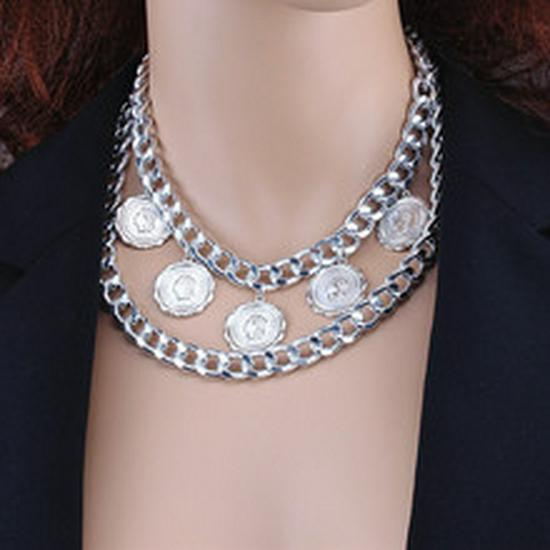 Ретро Геометрическая Массивная Цепь Многослойный Портретный Кулон Кисточка Ожерелье