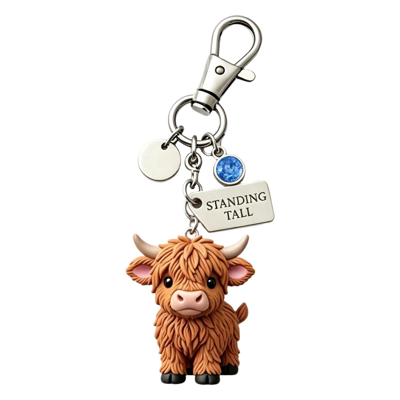 

Highland Cattle Keychain Standing Tall Charm with Metal Clasp and Decorative Pendant for Creative Key Holder or Bag Accessory One Size