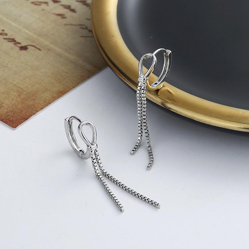 Fashionable And Creative Silver Color Knotted Earrings Suitable For Men And Women Simple Tassel Chain Earrings Daily Jewelry Gifts