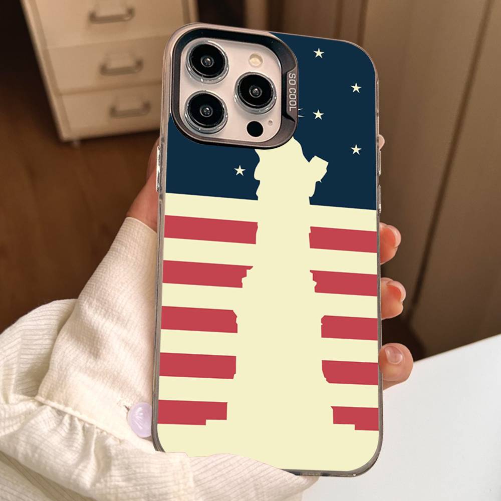 USA & UK Flaggen Hülle für iPhone 17Air 16 15 14 13 12 11 Pro Max X XS XR Plus Bunte Silberne Handyhülle