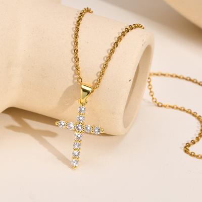 Cubic Zirconia Crucifix Cross Neckalce Pendant for Women Simple Layered Jewelry