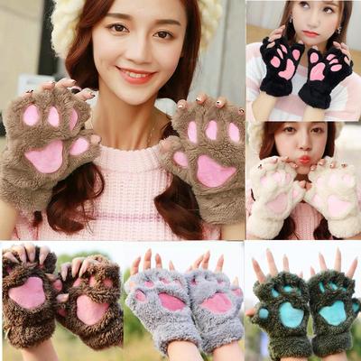 Rukavice Cat Paw Bear Krátké Cosplay Rukavice bez prstů Dívčí Teplé zimní plyšové rukavice Krásné půlprsté rukavice Pletené rukavice na klávesnici Rukavice