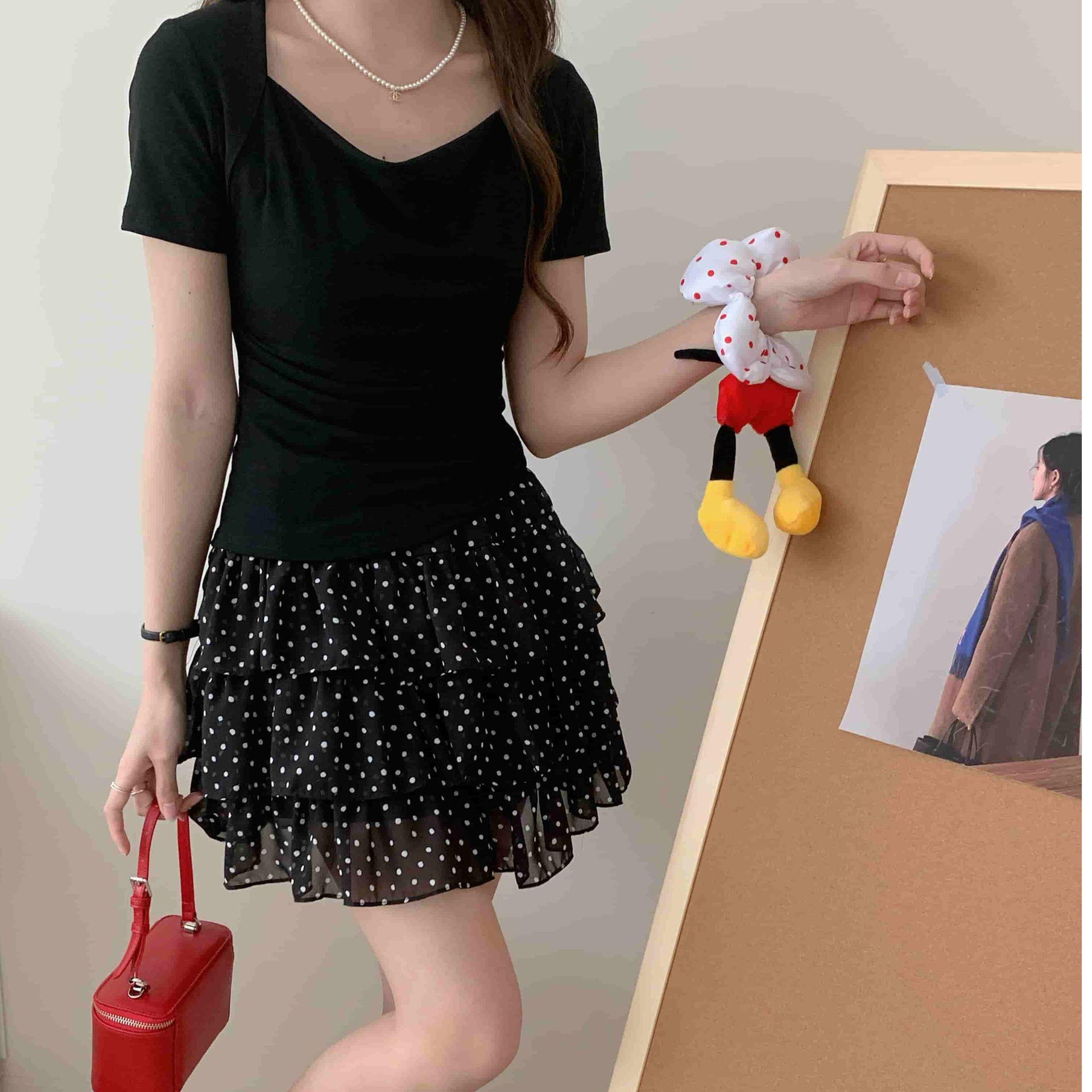 

Летняя новая футболка с коротким рукавом неправильной формы, женская, с дизайном плеч-качелей и воротником-хомутом, облегающий топ XL чёрный