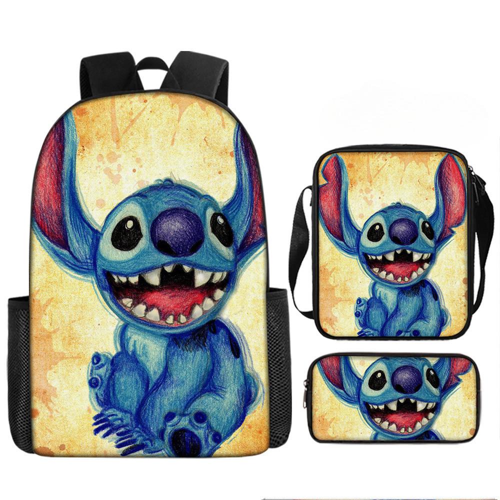 Disney Stitch School Backpack Oxford Cloth Lightweight Breathable Bookbag For Kids