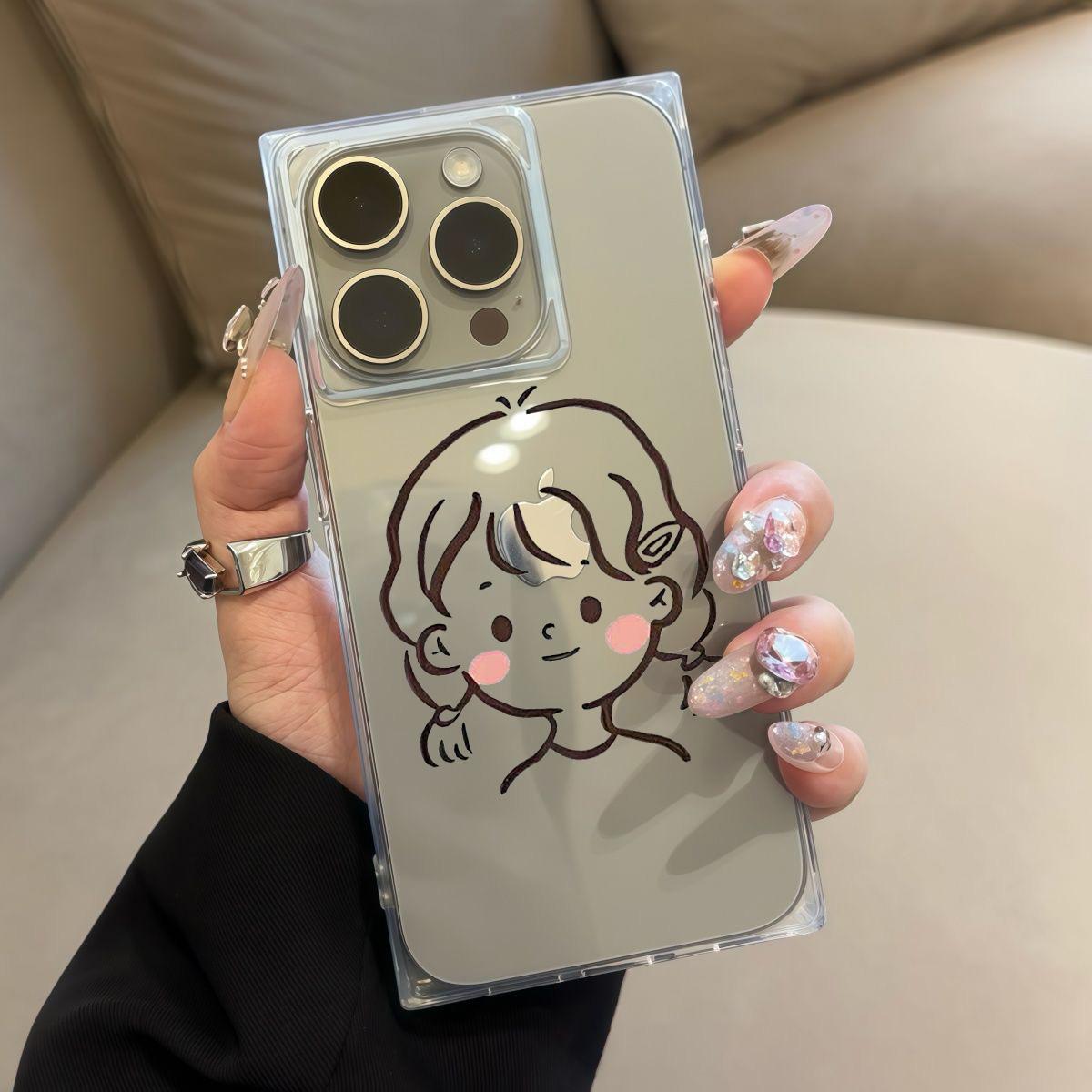 

Square Back Tube Protection Clear Case For iPhone 12 16 ProMax 15 Plus 14 Pro Max 13 11 Anti-Oxygen,Cute Little Girl Pattern Casing iphone 11 ProMax