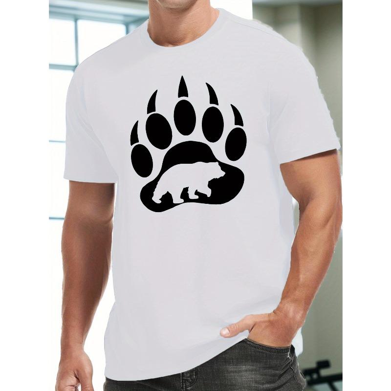 Rozmiary europejskie Męska koszulka casual z grafiką łapy niedźwiedzia - Dekolt okrągły, Krótki rękaw, Dzianina z lekkim rozciągnięciem - Do sportów na świeżym powietrzu