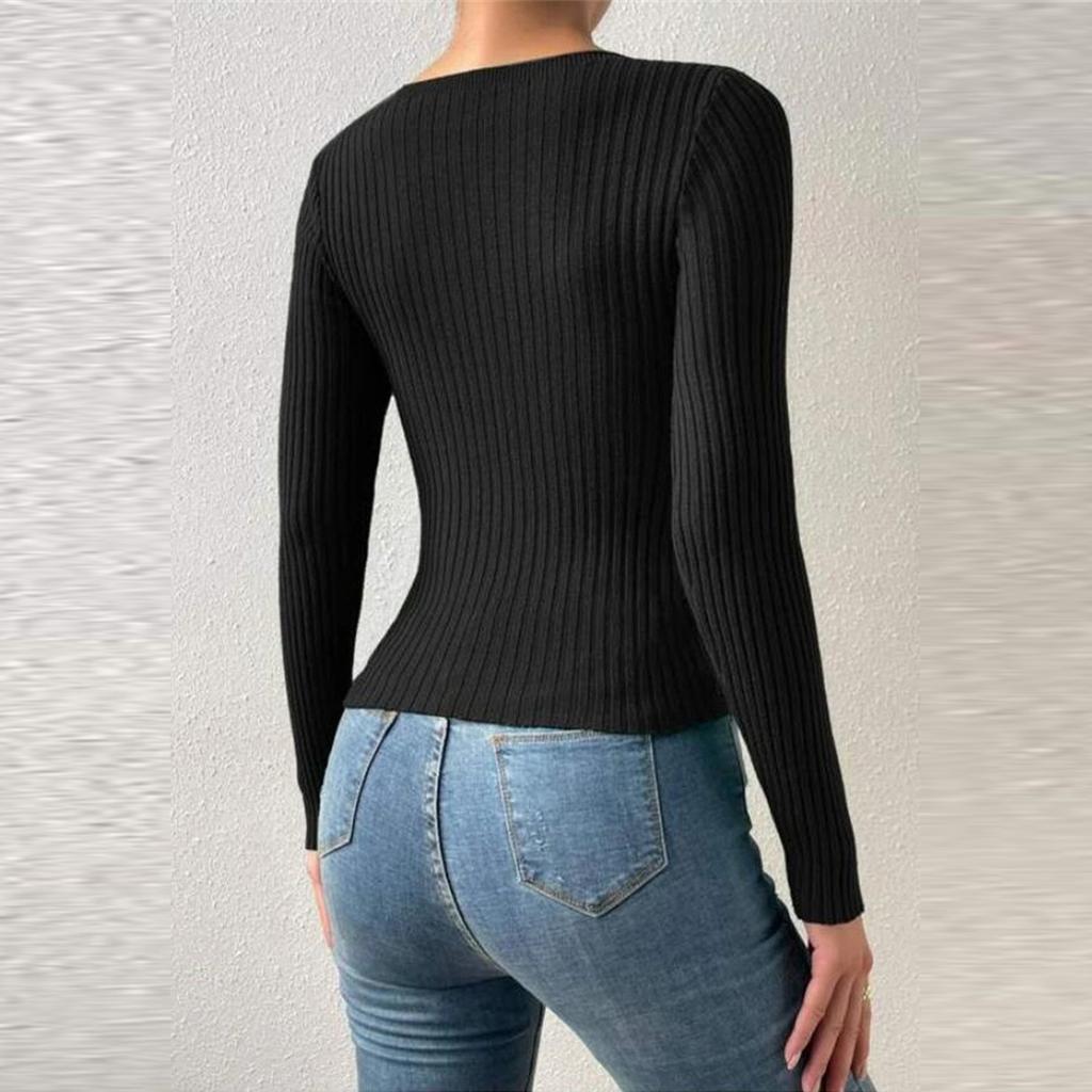 Women's Fashion Casual Solid Color Sweater Long Sleeve Slim Sweater Pullover Top
