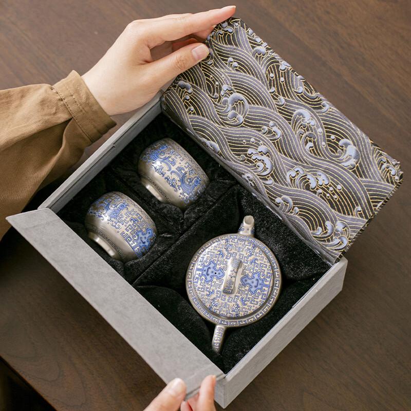 Chaxun Ceramic Gilt Silver Tea Set with Fish Algae Pattern