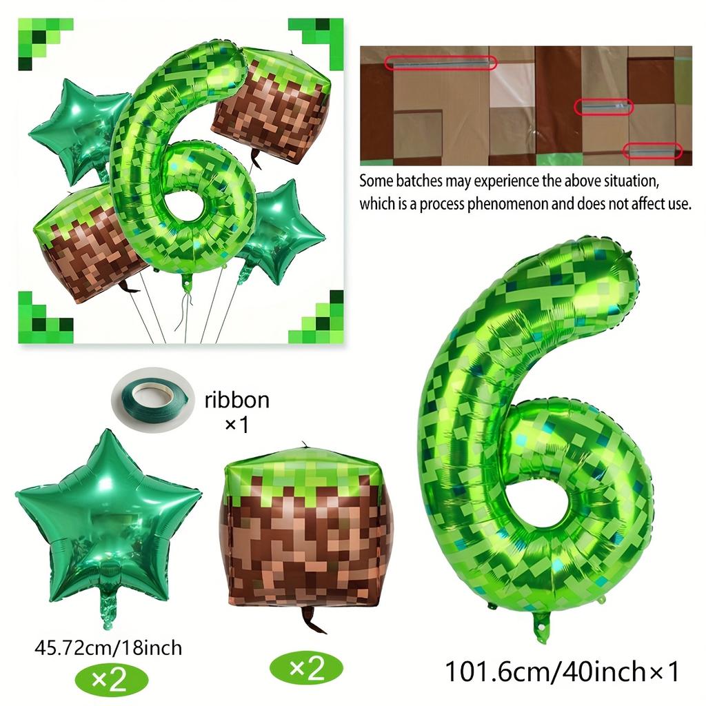 40-Inch Green Pixel Miner Digital Aluminum Foil Balloon Kit Includes Polyester Film Numbers 0-9 for Video Game Birthday Party