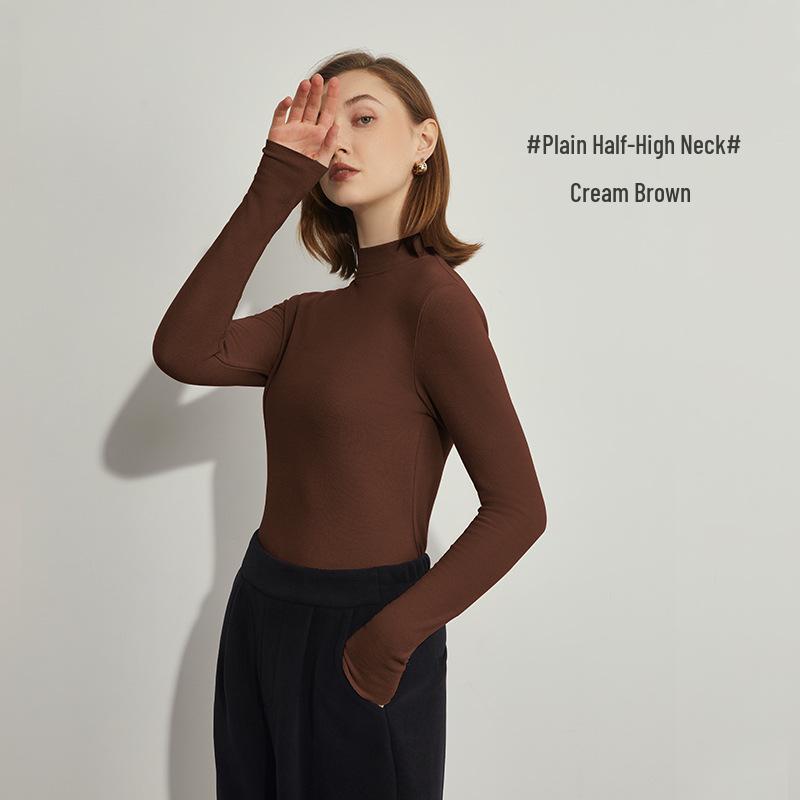 Women's Derong Hyaluronic Acid Thermal Top - Semi-High Neck Long Sleeve Base Layer for Autumn/Winter 2024