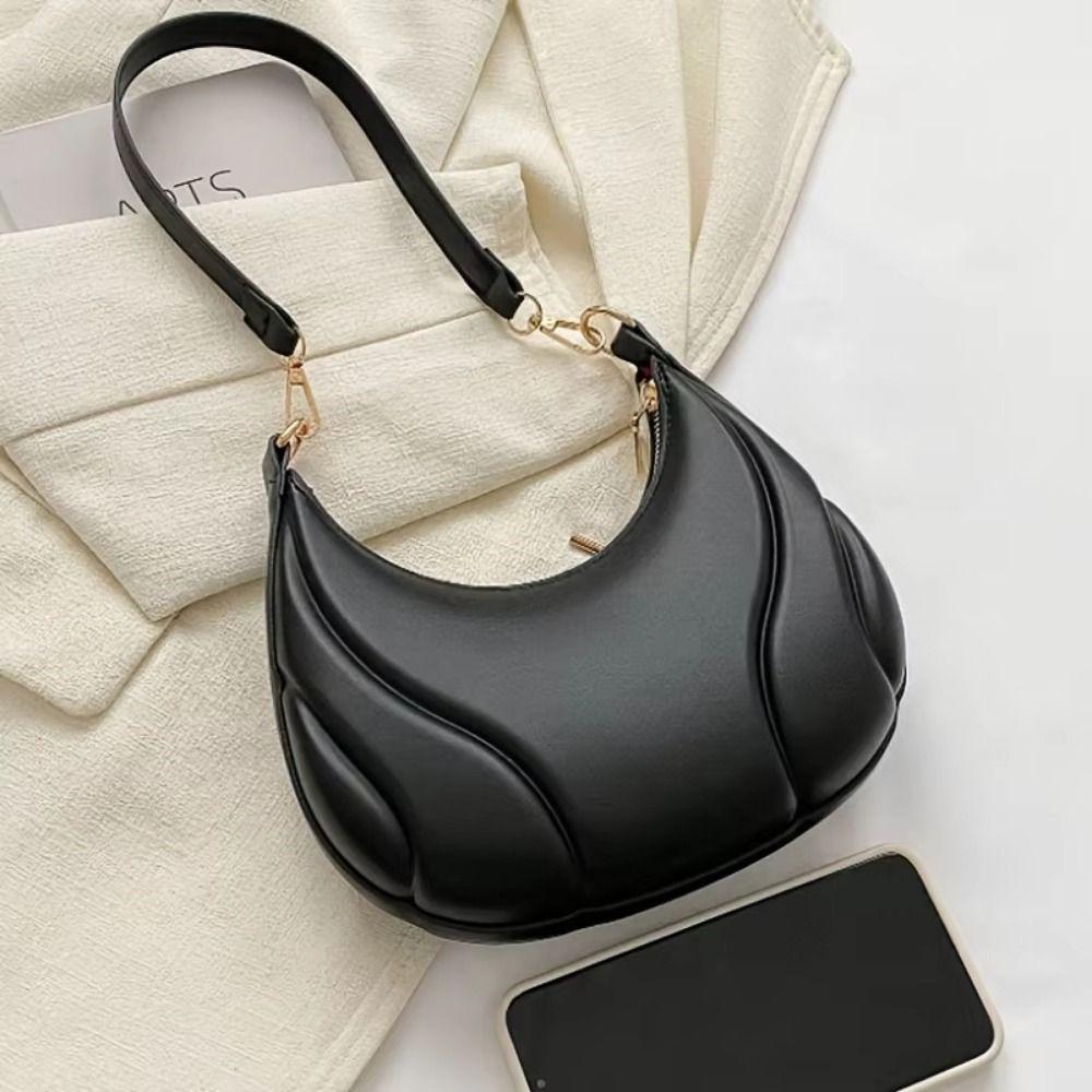 Casual Pu Leather Handbag Tote Underarm Bag Fashionable Crescent Bag Lady