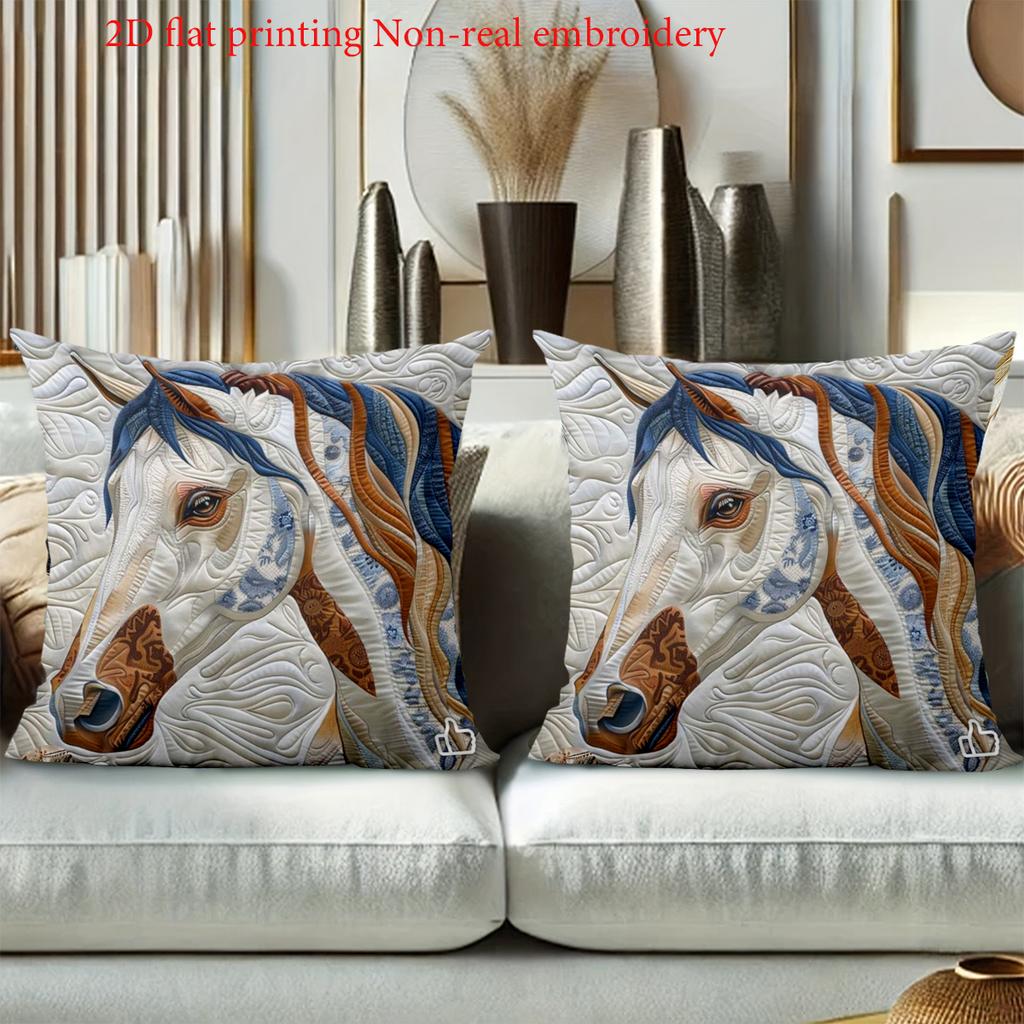 1 pillowcase 2D flat printing Horse Patterned Cushion 2D Flat Printed Polyester pillowcase sofa decorative cushion cover