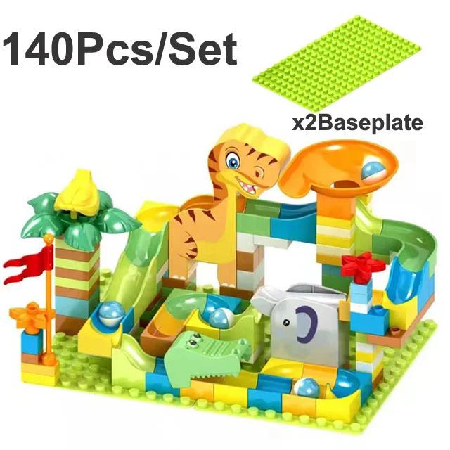 DIY Dinosaur Marble Race Run Big Blocks Plastic Building Blocks Funnel Slide Assembly Bricks Educational Toys For Children Gifts