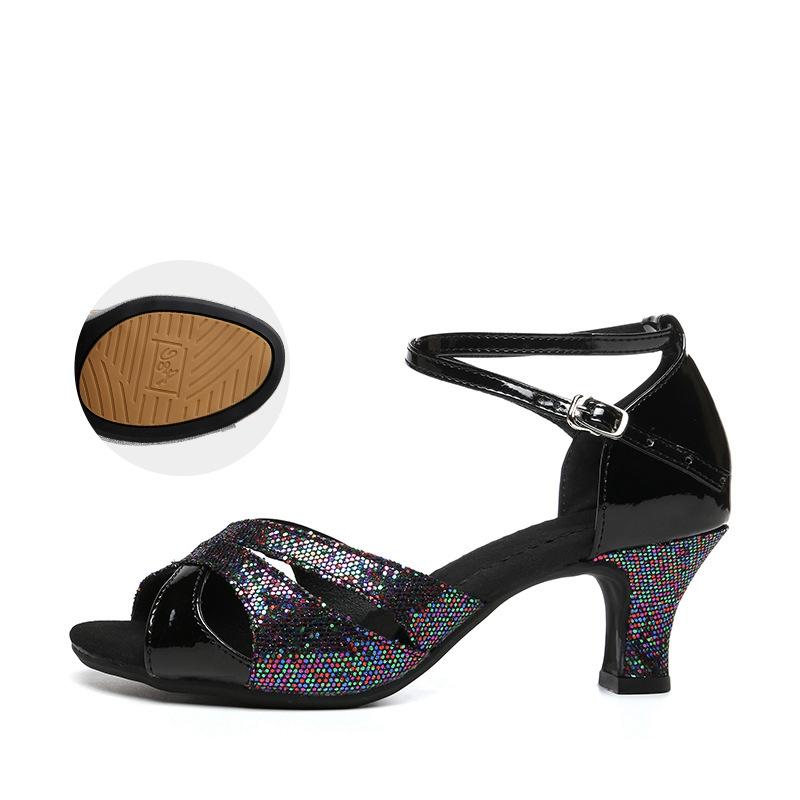 

Женские туфли для латинских танцев с резиновой подошвой, женские бальные танцы, танго, сальса, степ, латинские танцы, обувь для девочек, латинская обувь, летние сандалии 35 чёрный