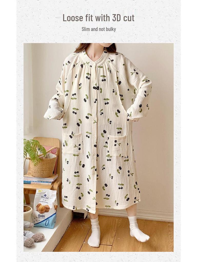 All-Cotton Maternity Gauze Pre-Delivery Dress with Pants, Postpartum Pajamas & Breastfeeding Nightdress Summer Outerwear