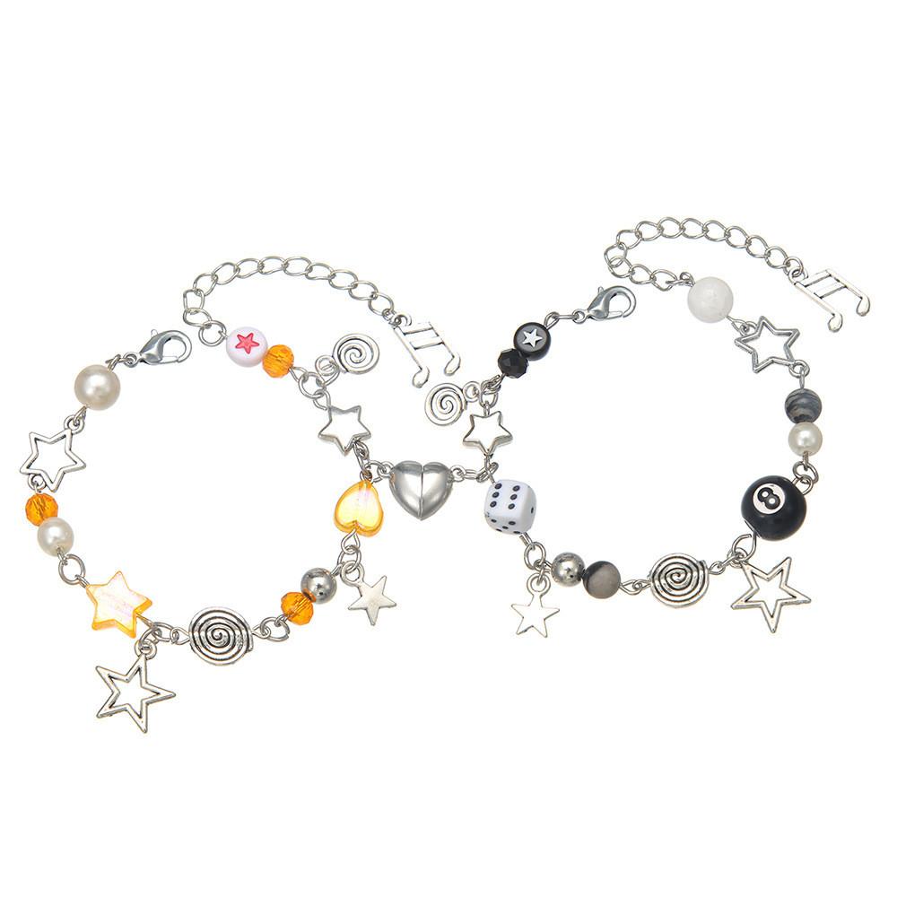 Punk Style Star Moon Sun Cat Pendant Bracelet For Couples And Friends