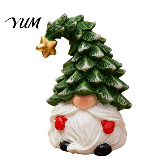 Decoraciones Impresas por Ambos Lados Figura de Gnomo Navideño, Tomte de Resina con Sombrero de Árbol y Adornos de Madera de Reno Astas, Decoración de Mesa Festiva